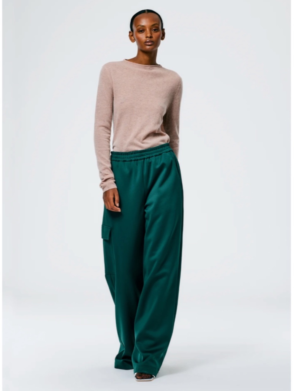 Tibi Active Knit Wide Leg Pull On Pants in Track Green